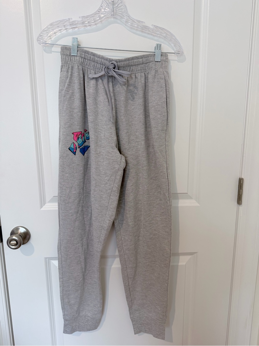 Pink Dolphin Gray Sweatpants with Pink & Blue Heart Patch